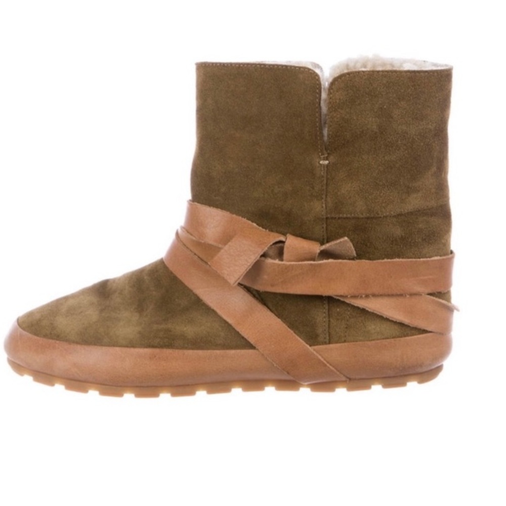 Isabel Marant Olive Suede shearling lined Wrap Ankle Boot